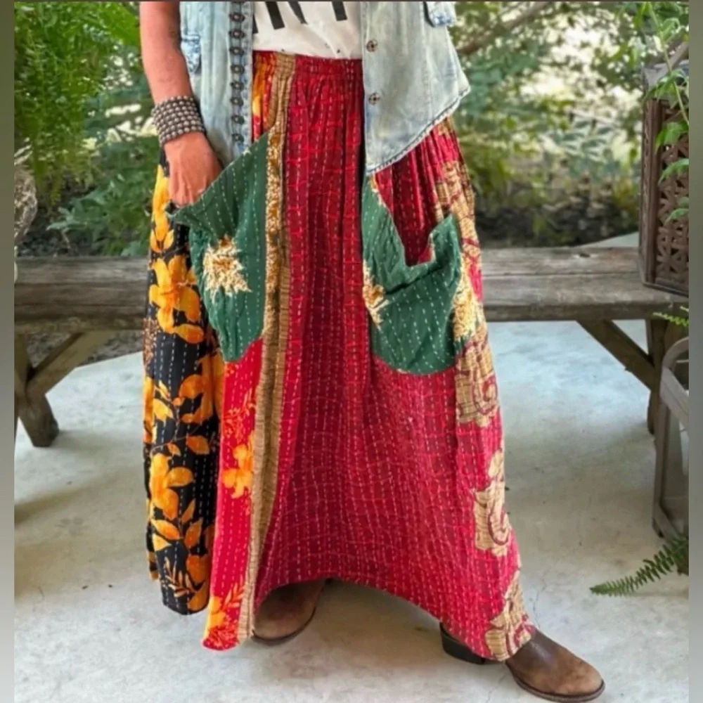Jaded Gypsy Kantha Maxi Skirt, NWT, Free Size, Fits XS-Large, Unique, Bohemian